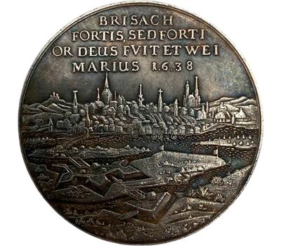  Талеровидная медаль «Взятие Брейзаха герцогом Бернгардом Саксен-Веймарским 1604-1639 гг.» (копия), фото 2 