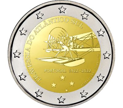  Монета 2 евро 2022 «100-летие первого южноатлантического воздушного перехода» Португалия, фото 1 