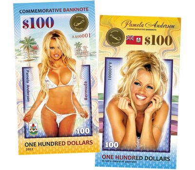  Сувенирная банкнота 100 долларов «Памела Андерсон» Бермудские Острова, фото 1 
