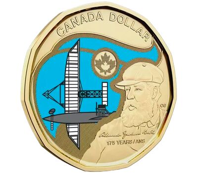  Монета 1 доллар 2022 «175 лет со дня рождения Александра Грэма Белла» Канада (цветная), фото 3 