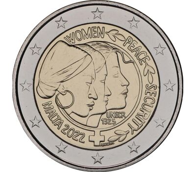  Монета 2 евро 2022 «Резолюция Совета Безопасности ООН о женщинах, мире и безопасности» Мальта, фото 1 