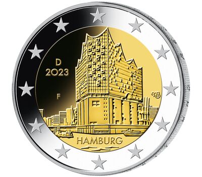  Монета 2 евро 2023 «Гамбург (Эльбская филармония)» Германия, фото 1 