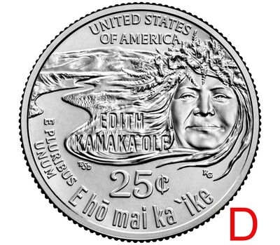  Монета 25 центов 2023 «Эдит Канака'оле» (Выдающиеся женщины США) D, фото 1 