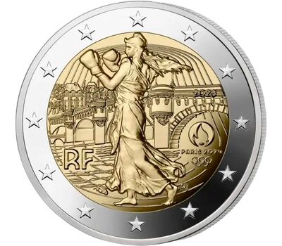  Монета 2 евро 2023 «Олимпийские игры 2024 года в Париже» Франция (фиолетовая коинкарта), фото 2 