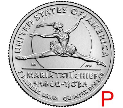  Монета 25 центов 2023 «Балерина Мария Толчиф» (Выдающиеся женщины США) P, фото 1 