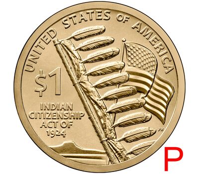  Монета 1 доллар 2024 «Закон о гражданстве индейцев» США P (Сакагавея), фото 1 