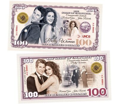  Сувенирная банкнота 100 долларов «Красотка. Ричард Гир и Джулия Робертс», фото 1 