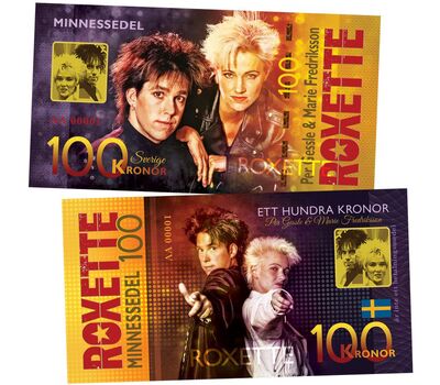  Сувенирная банкнота 100 крон «Roxette» Швеция, фото 1 