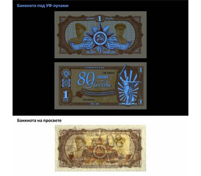  Сувенирная банкнота 1 рубль «80 лет Победы» (в красном буклете), фото 3 