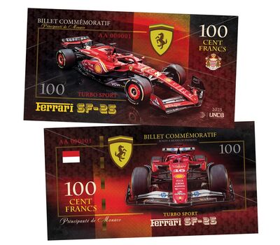  Сувенирная банкнота 100 франков «Ferrari SF-25», фото 1 